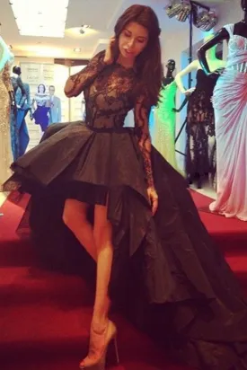 2024 Asymmetrical Prom Dresses Long Sleeves Taffeta  & Tulle