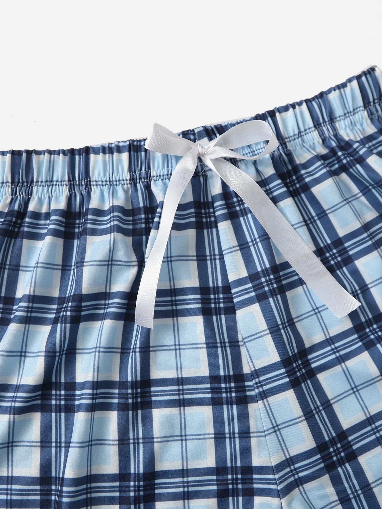 3-Pcs Plaid Knot Front Cami Pajama Set