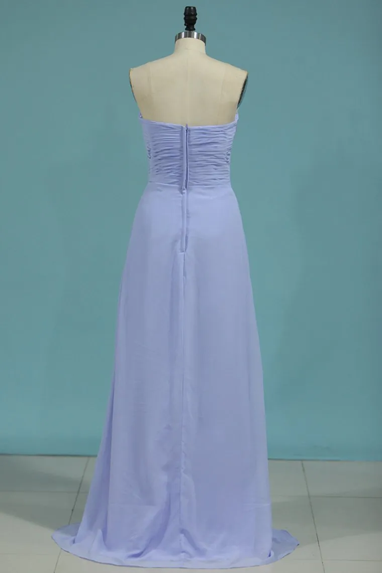 A Line Sweetheart Ruched Bodice Asymmetrical Chiffon Bridesmaid Dresses