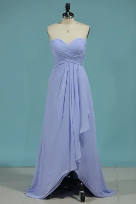 A Line Sweetheart Ruched Bodice Asymmetrical Chiffon Bridesmaid Dresses