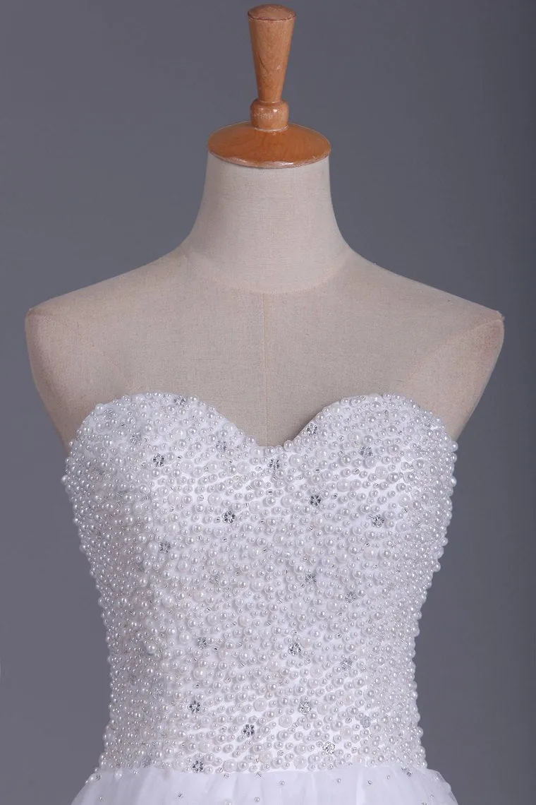 Asymmetrical Sweetheart Beaded Bodice Prom Dresses A Line Tulle