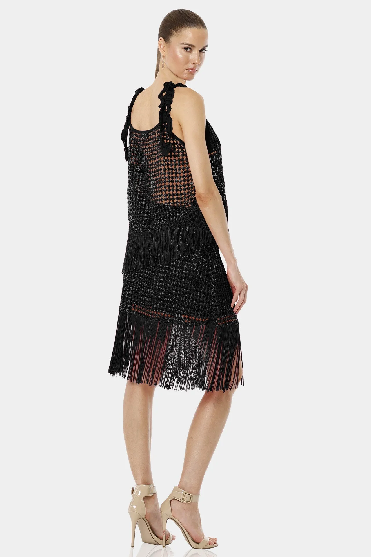 Black Woven Fringe Hem Skirt