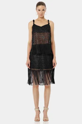 Black Woven Fringe Hem Skirt