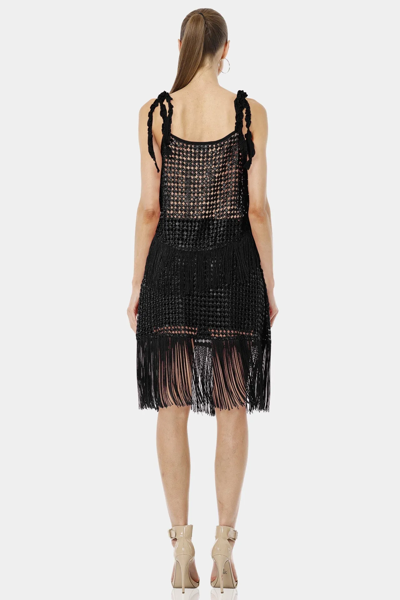 Black Woven Fringe Hem Skirt