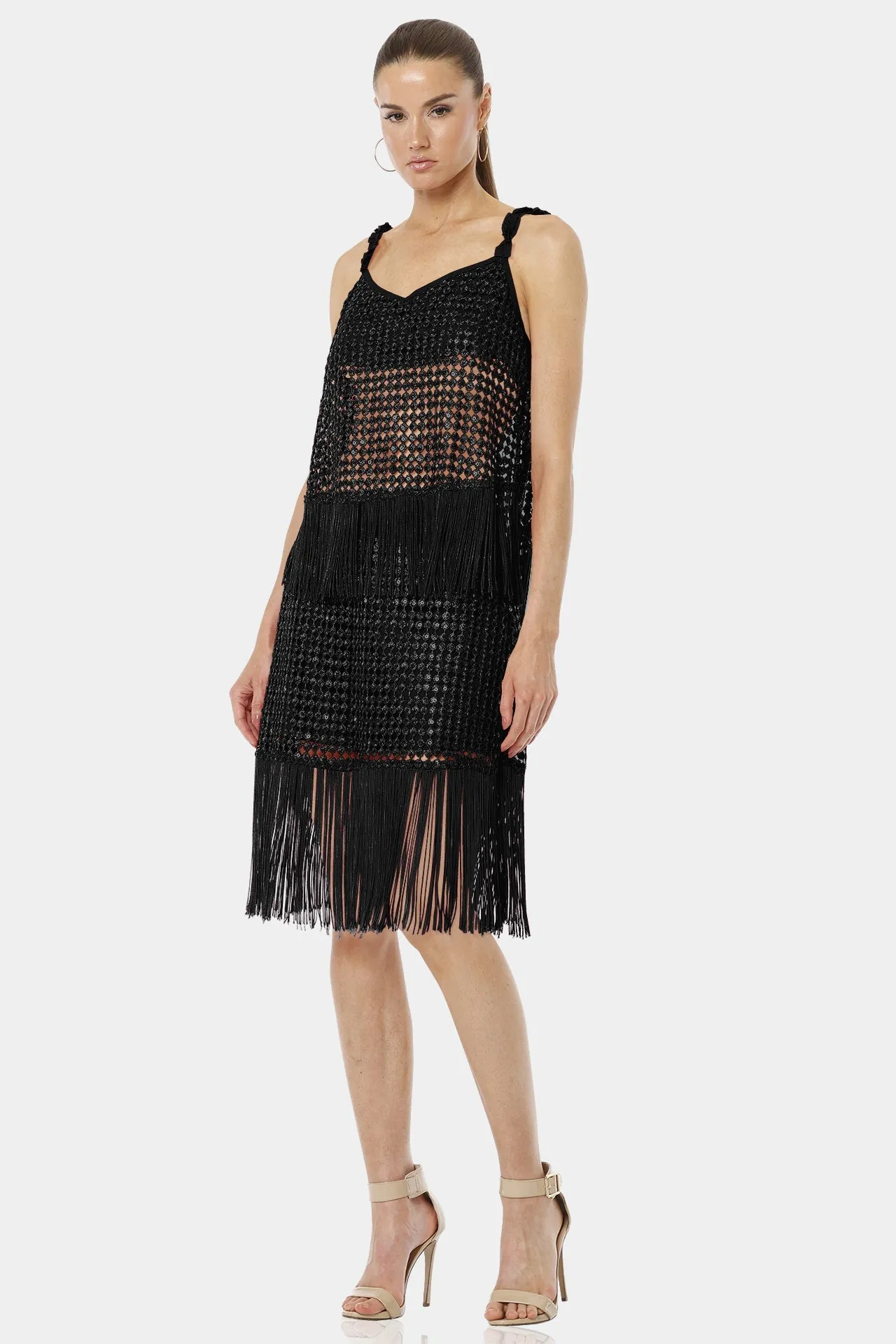 Black Woven Fringe Hem Skirt