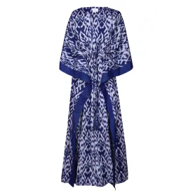 Bondi Blue Ikat Maxi Kaftan Hand Woven