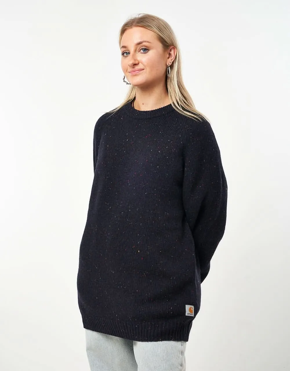 Carhartt WIP Anglistic Sweater - Speckled Dark Navy Heather