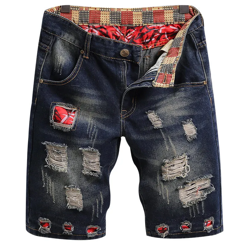 Casual Men's Jean Shorts Mid Waisted Men's Ripped Jeans Shorts