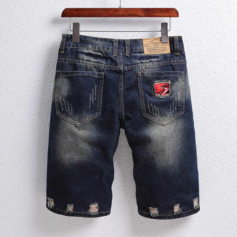 Casual Men's Jean Shorts Mid Waisted Men's Ripped Jeans Shorts