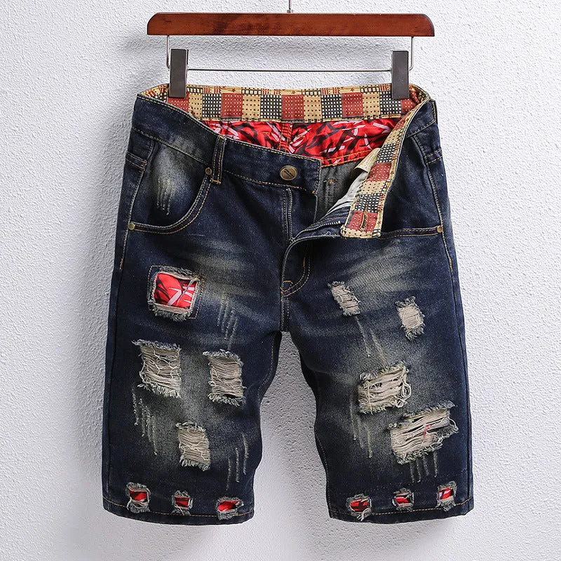 Casual Men's Jean Shorts Mid Waisted Men's Ripped Jeans Shorts