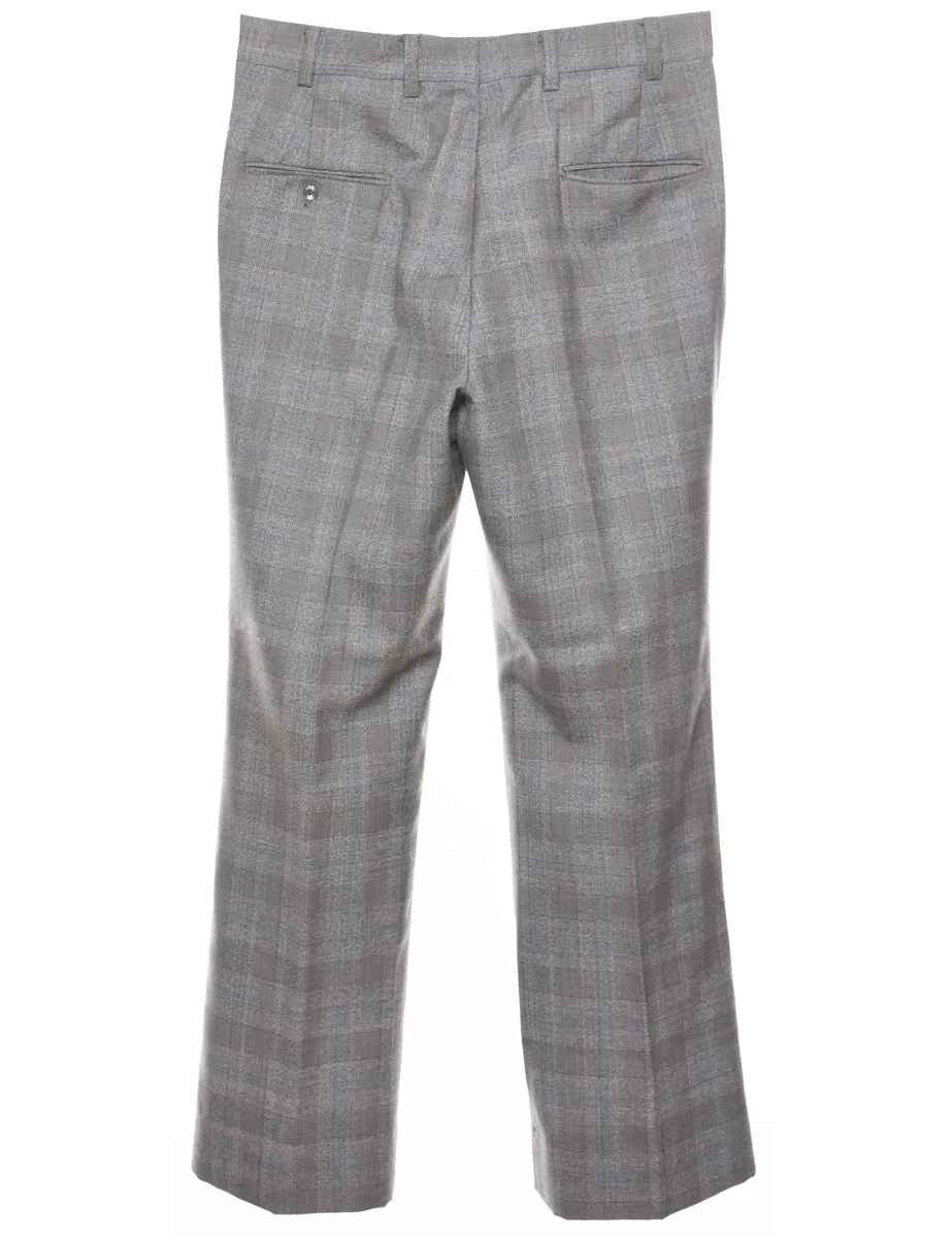 Checked Pattern Grey Straight-Fit Trousers - W34 L30