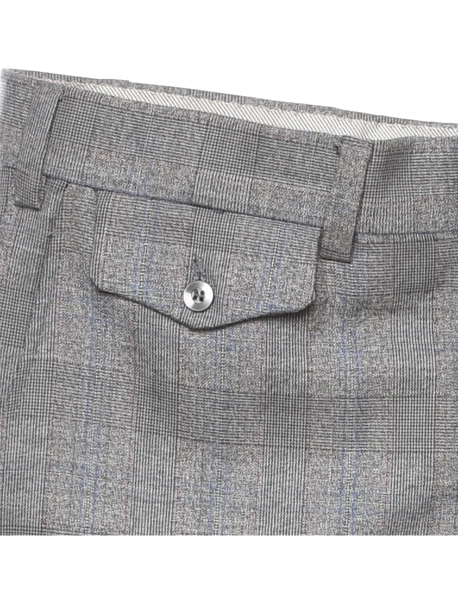 Checked Pattern Grey Straight-Fit Trousers - W34 L30