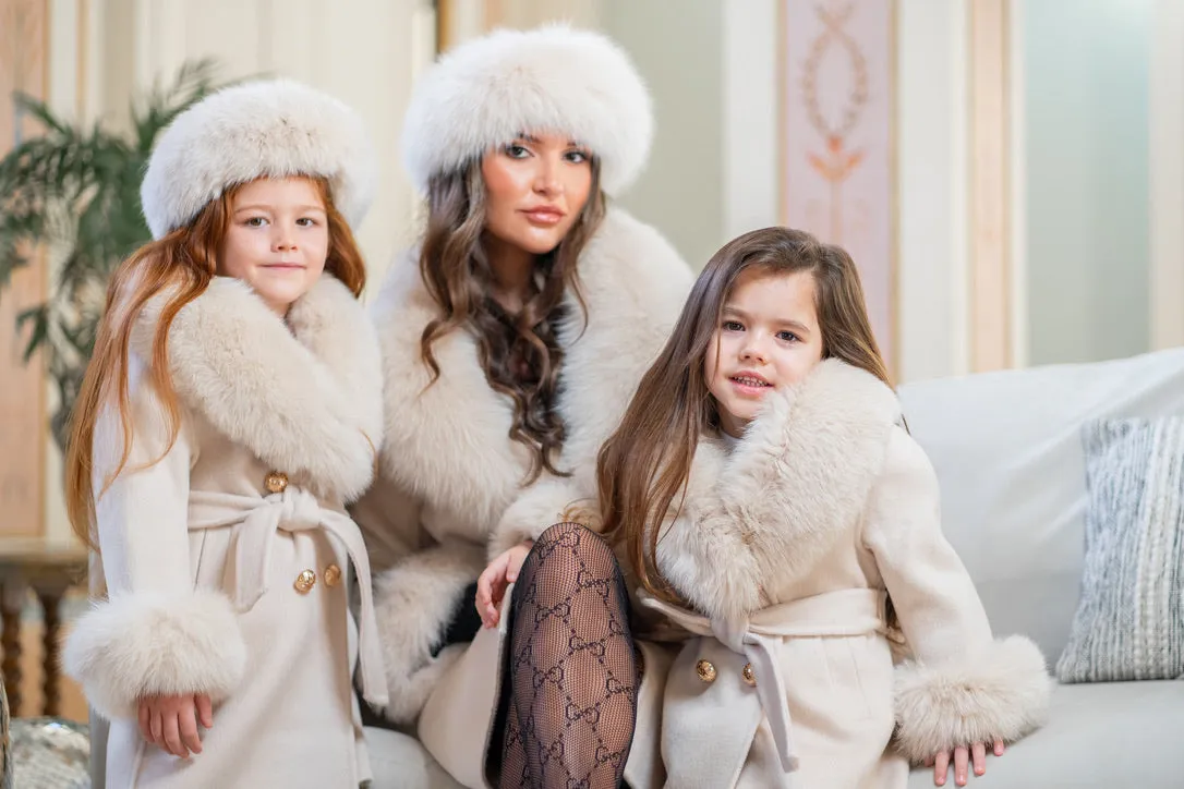 Childrens Light Beige Luxury Fur Cashmere Coat