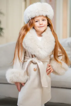 Childrens Light Beige Luxury Fur Cashmere Coat
