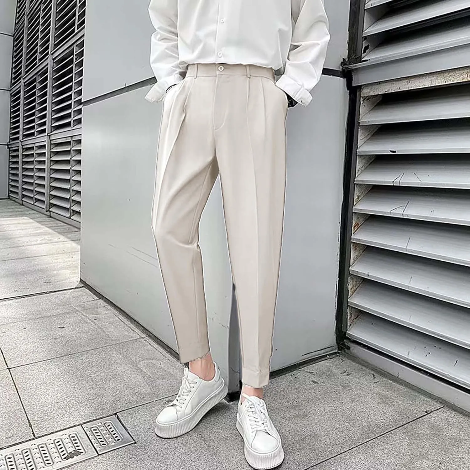 CRNTCEM Men's Cropped Golf Pants Ankle-Length Flat-Front Business Formal Dress Pants Pleated Straight Leg Casual Trousers