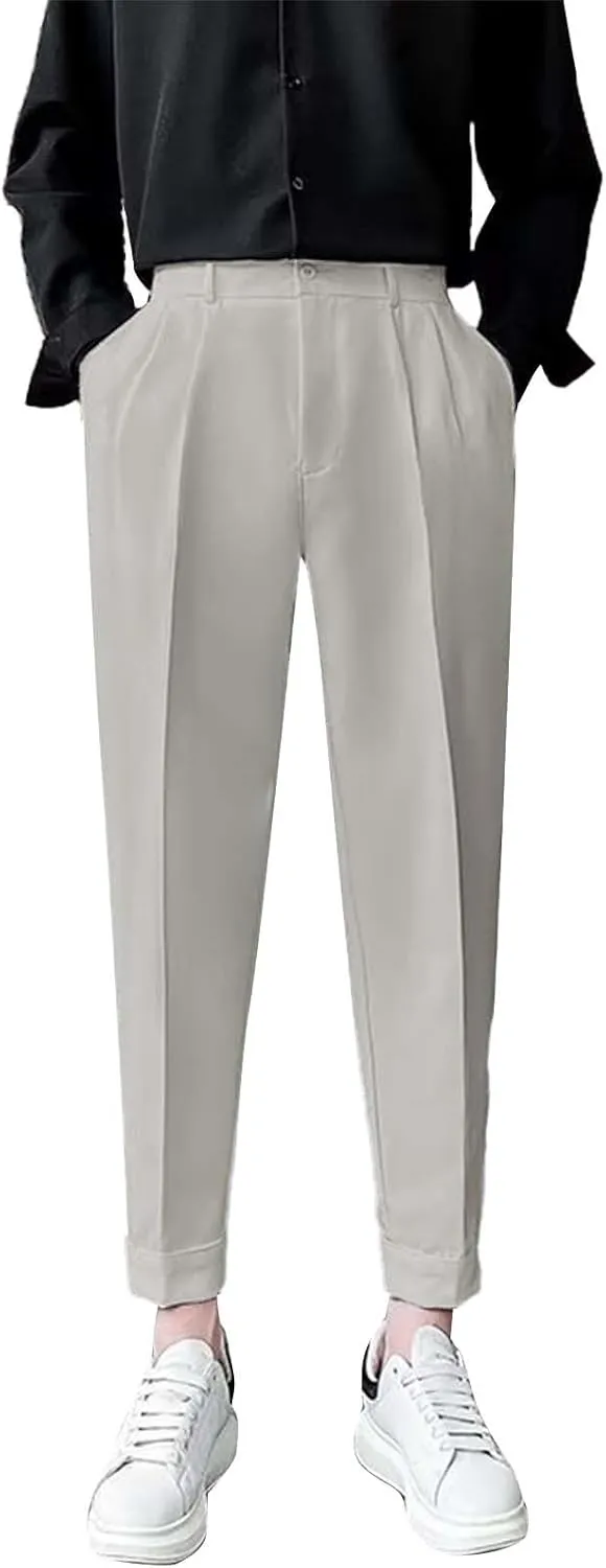 CRNTCEM Men's Cropped Golf Pants Ankle-Length Flat-Front Business Formal Dress Pants Pleated Straight Leg Casual Trousers