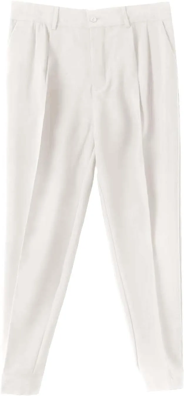 CRNTCEM Men's Cropped Golf Pants Ankle-Length Flat-Front Business Formal Dress Pants Pleated Straight Leg Casual Trousers