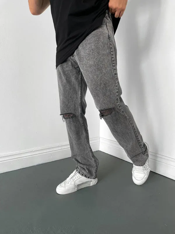 Cut Casual Straight-Leg Loose-Fitting Ripped Jeans
