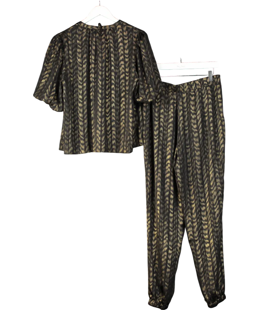 Eleven Loves Metallic Poppy Print Puff Sleeve Blouse And Trouser UK 12
