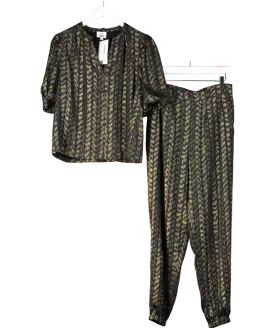 Eleven Loves Metallic Poppy Print Puff Sleeve Blouse And Trouser UK 12