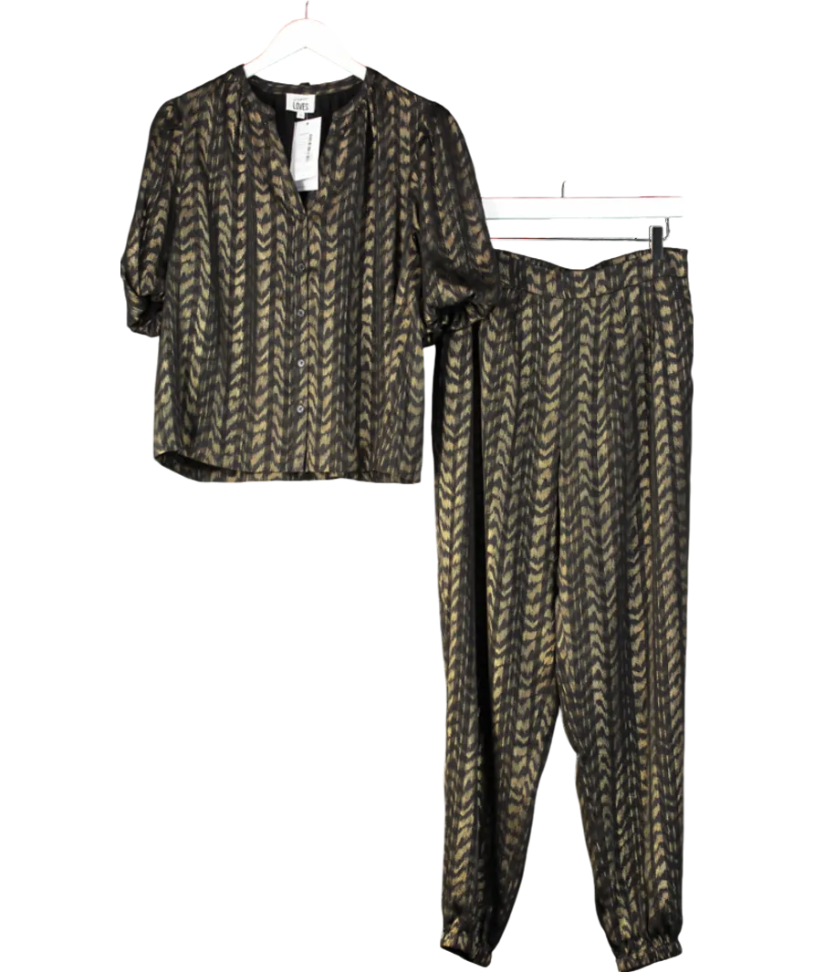 Eleven Loves Metallic Poppy Print Puff Sleeve Blouse And Trouser UK 12