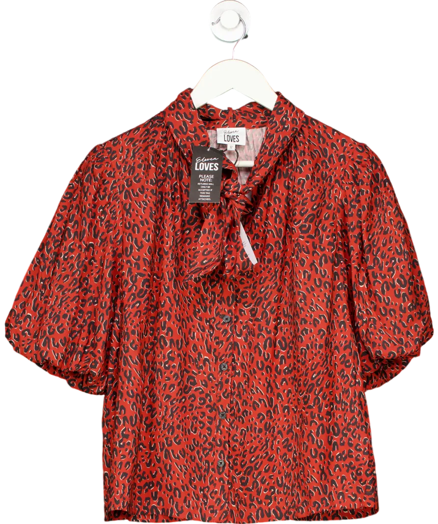 ELEVEN LOVES Poppy Puff Sleeve Blouse - Red Leopard UK 12