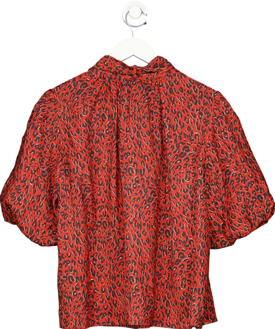 ELEVEN LOVES Poppy Puff Sleeve Blouse - Red Leopard UK 12