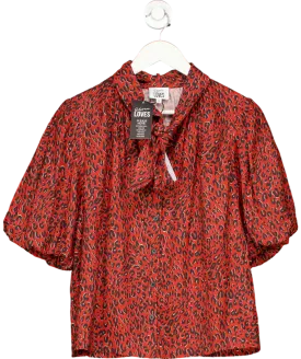 ELEVEN LOVES Poppy Puff Sleeve Blouse - Red Leopard UK 12