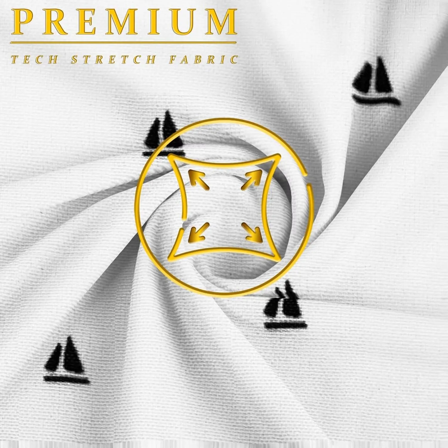 ETHANOL Mens Slim Fit Short Sleeve Button Down Polo Tech Stretch Printed Shirt