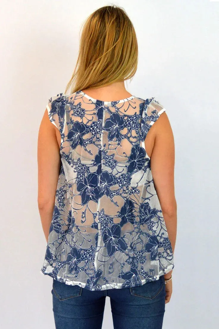 Floral Lace Sleeveless Swing Top