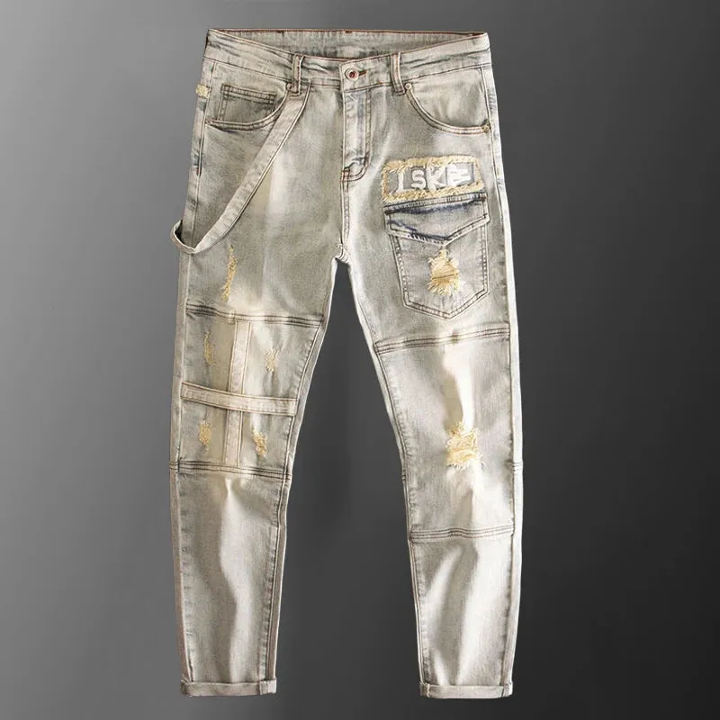 Fringed Patchwork Ripped Design Jeans