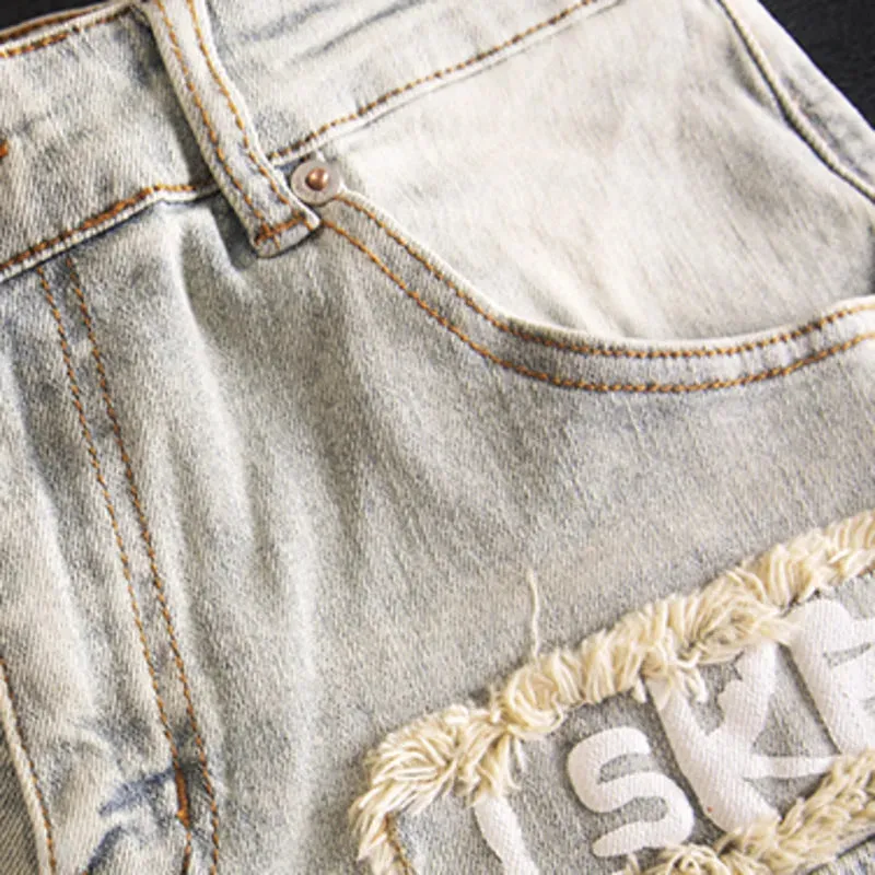 Fringed Patchwork Ripped Design Jeans