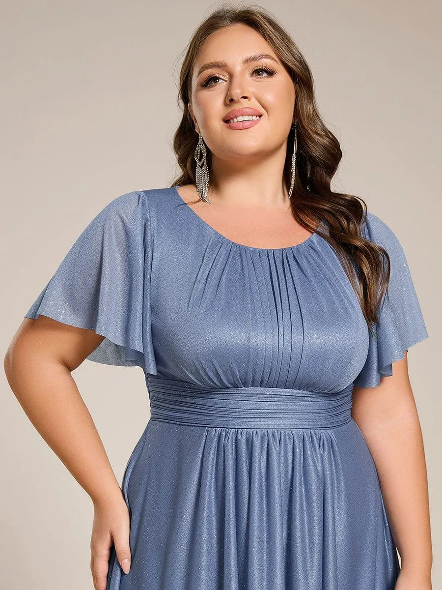 Glitter Round Neck Midi Wedding Guest Dress