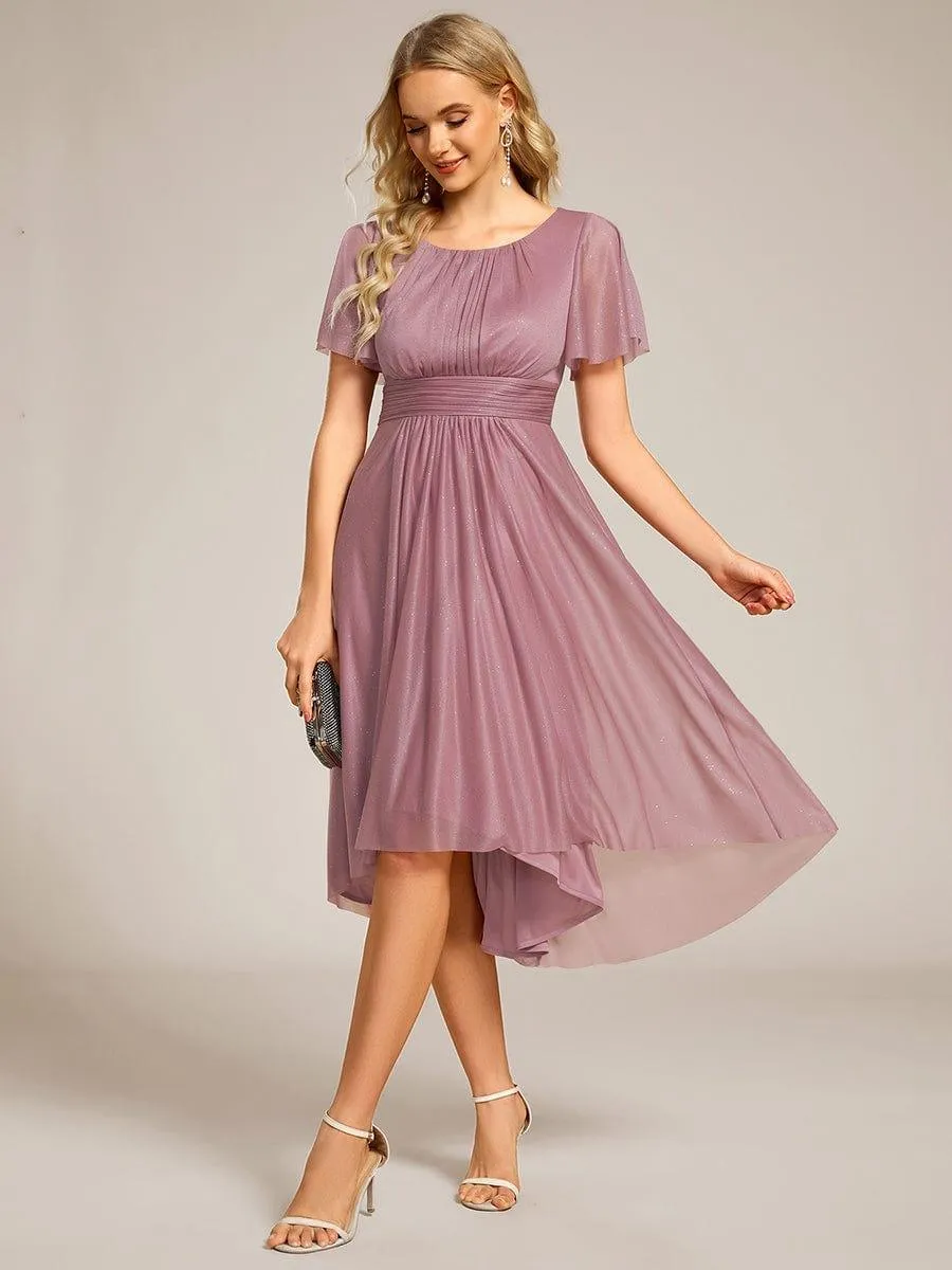 Glitter Round Neck Midi Wedding Guest Dress
