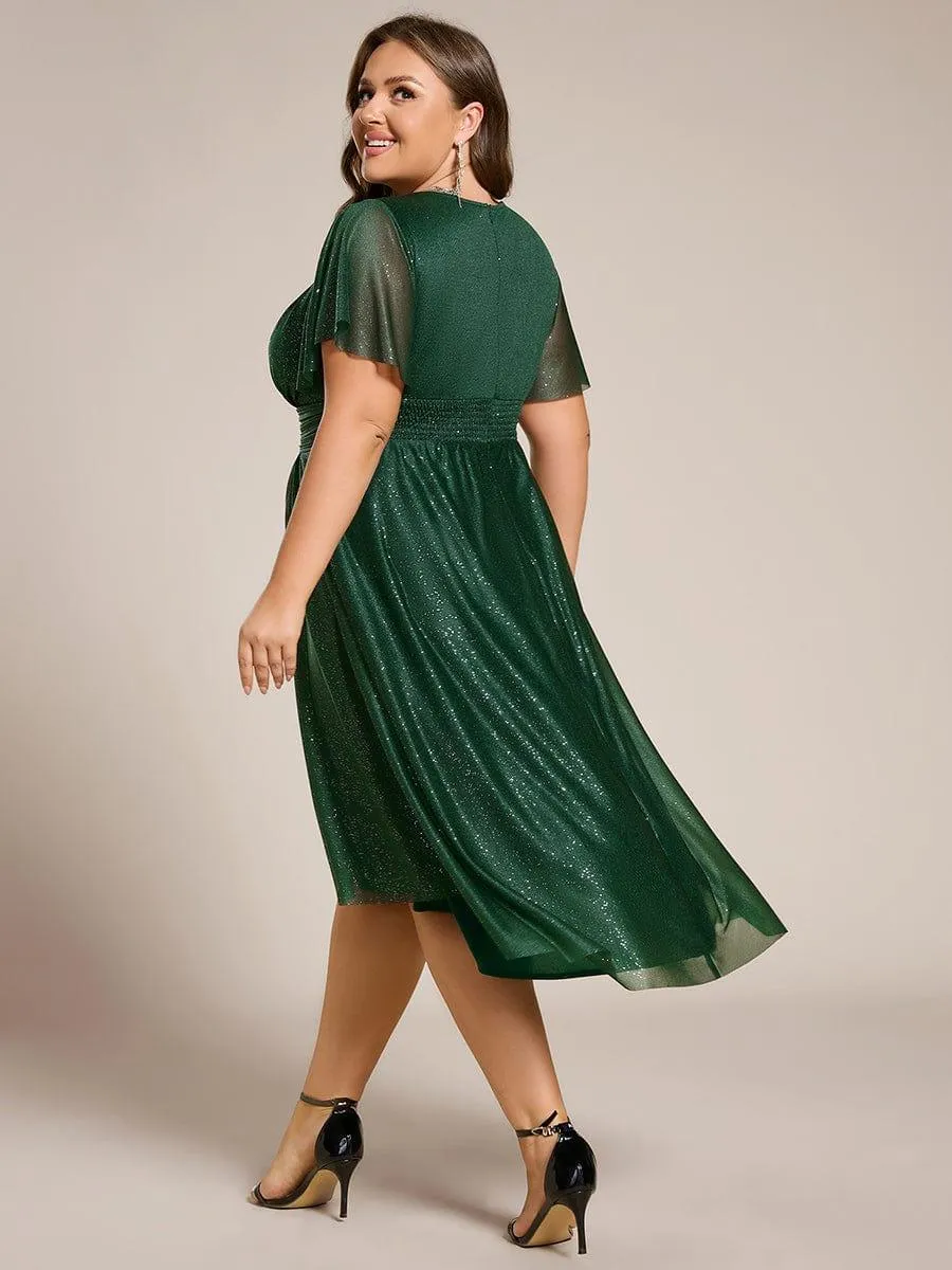 Glitter Round Neck Midi Wedding Guest Dress