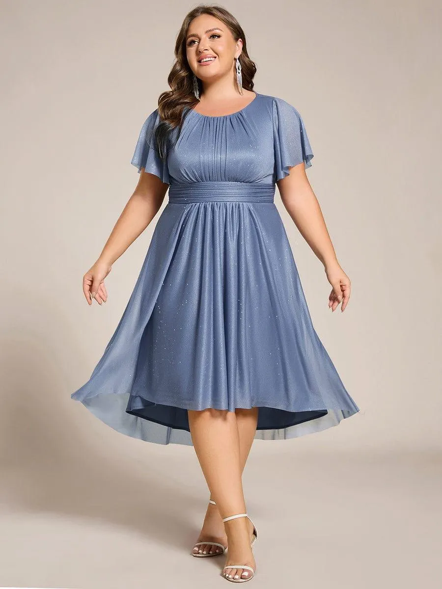 Glitter Round Neck Midi Wedding Guest Dress