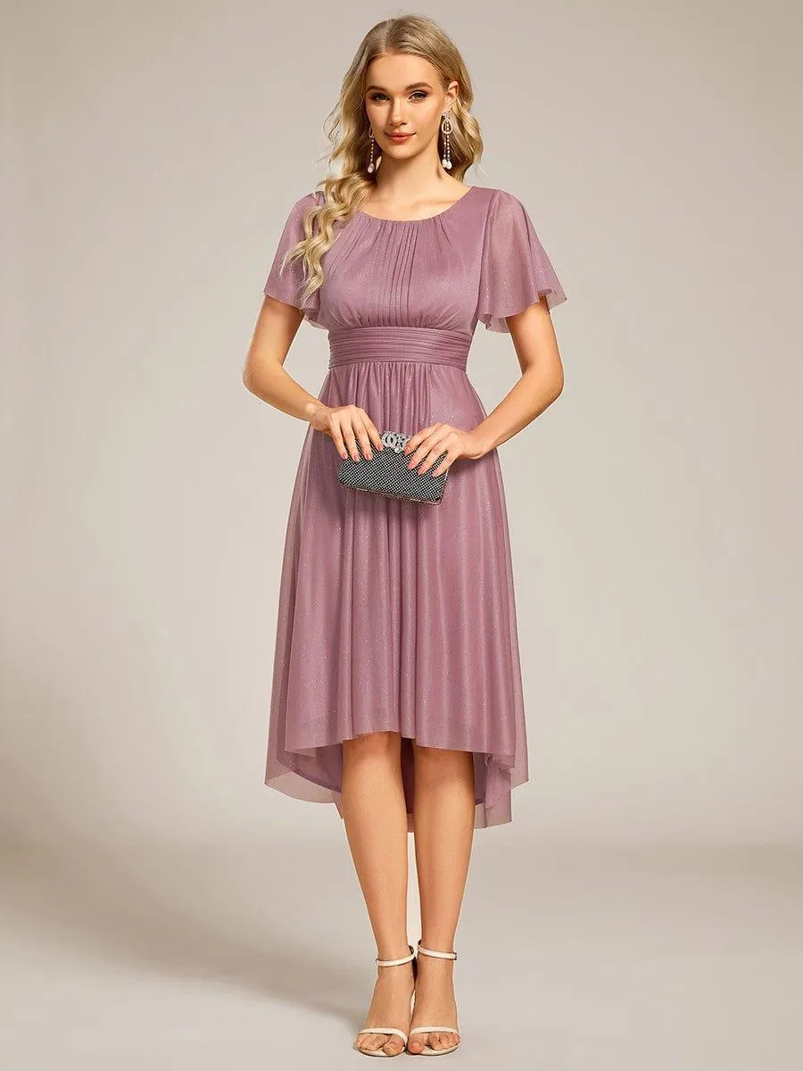 Glitter Round Neck Midi Wedding Guest Dress