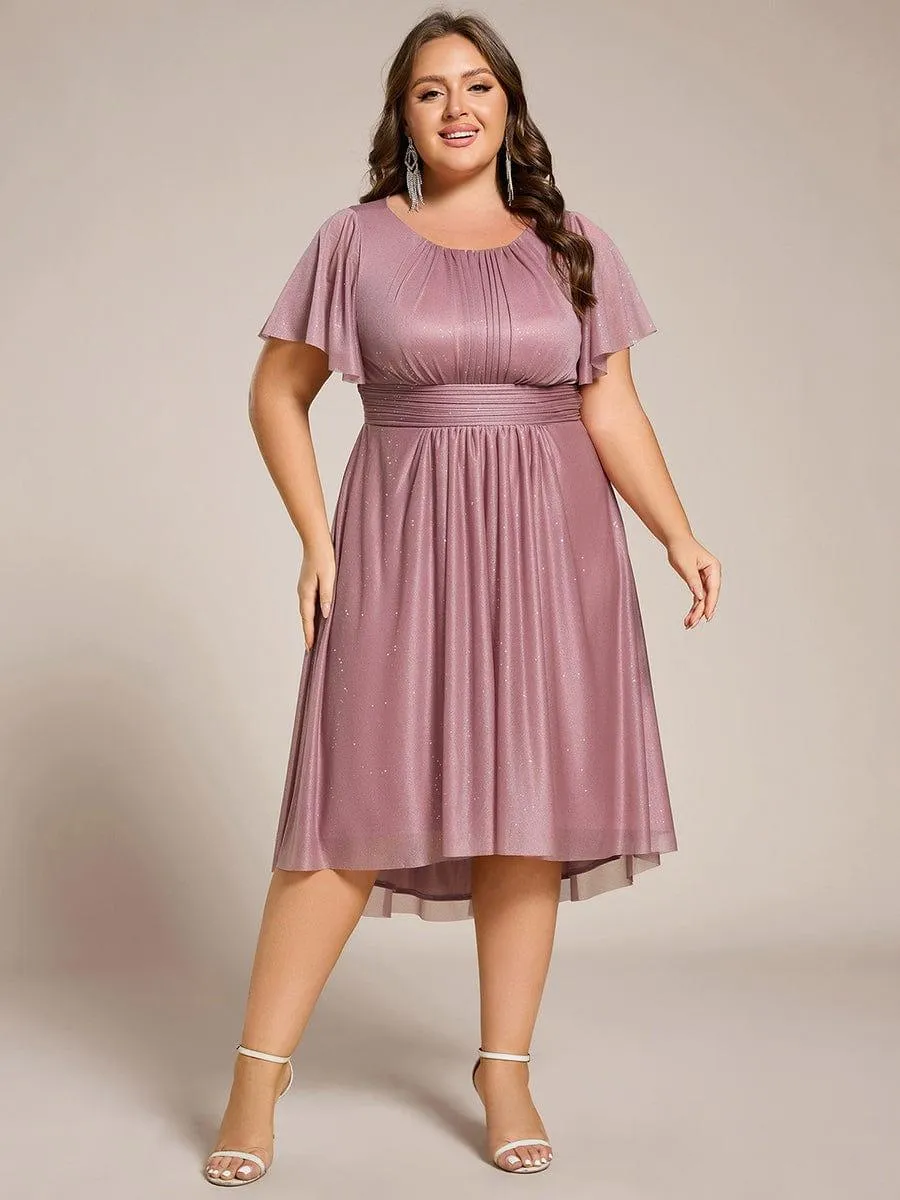 Glitter Round Neck Midi Wedding Guest Dress