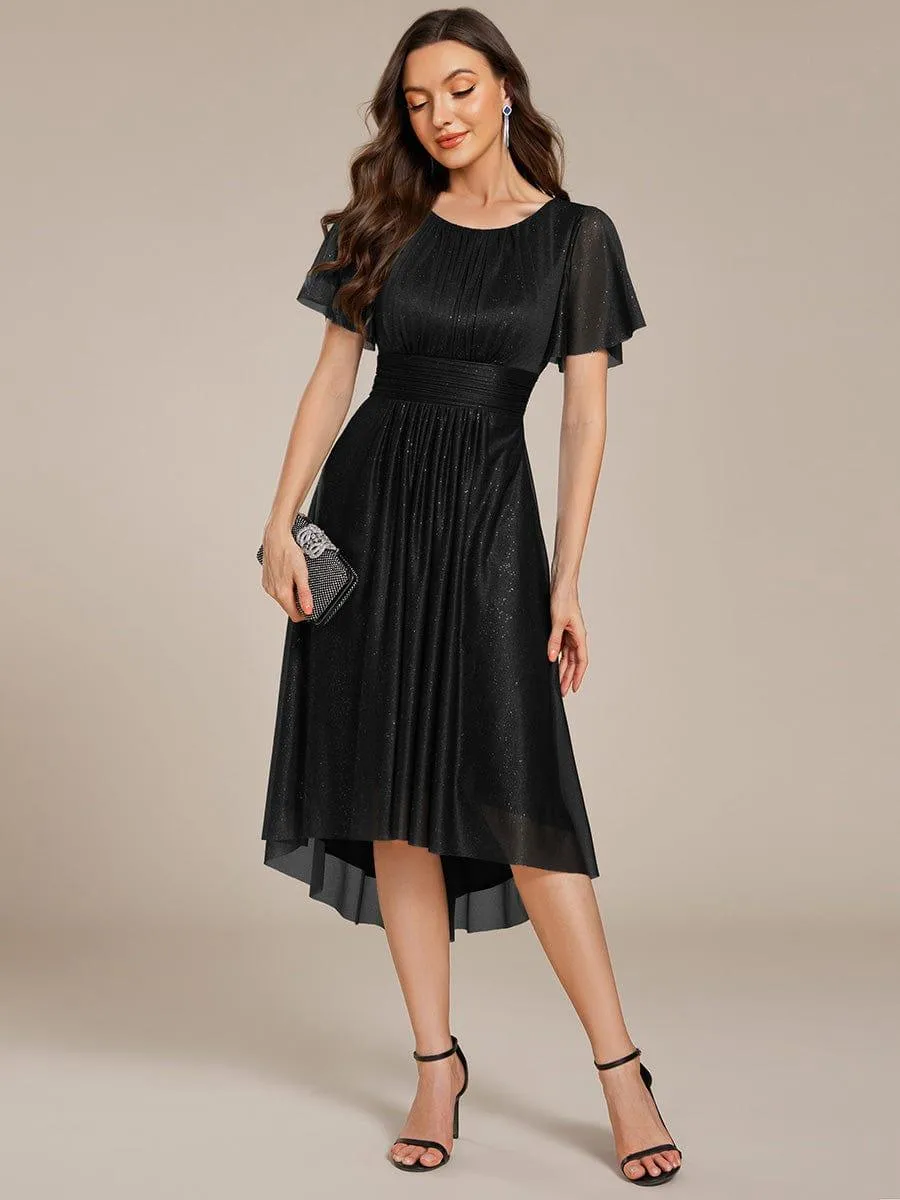 Glitter Round Neck Midi Wedding Guest Dress