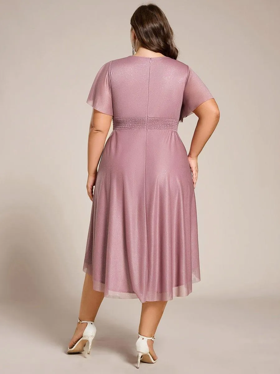 Glitter Round Neck Midi Wedding Guest Dress