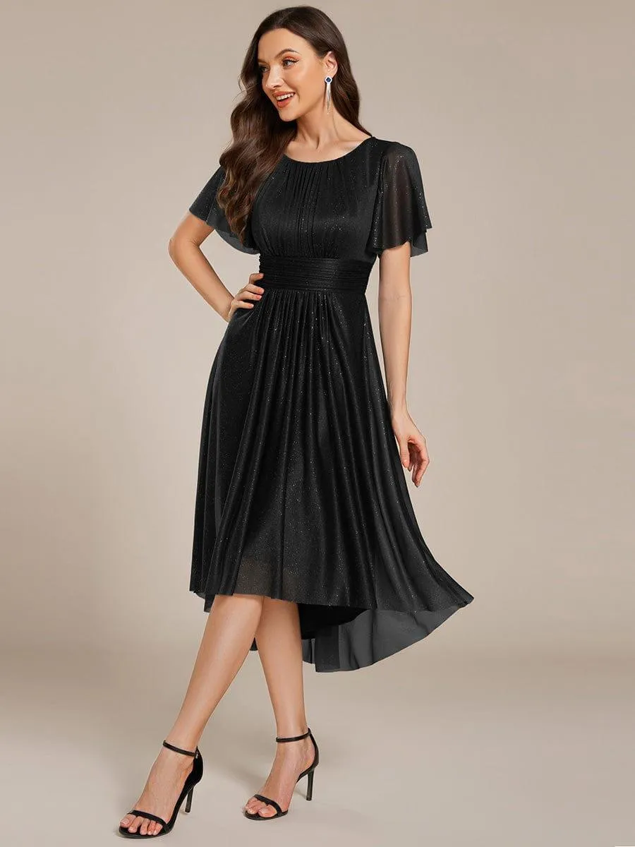 Glitter Round Neck Midi Wedding Guest Dress