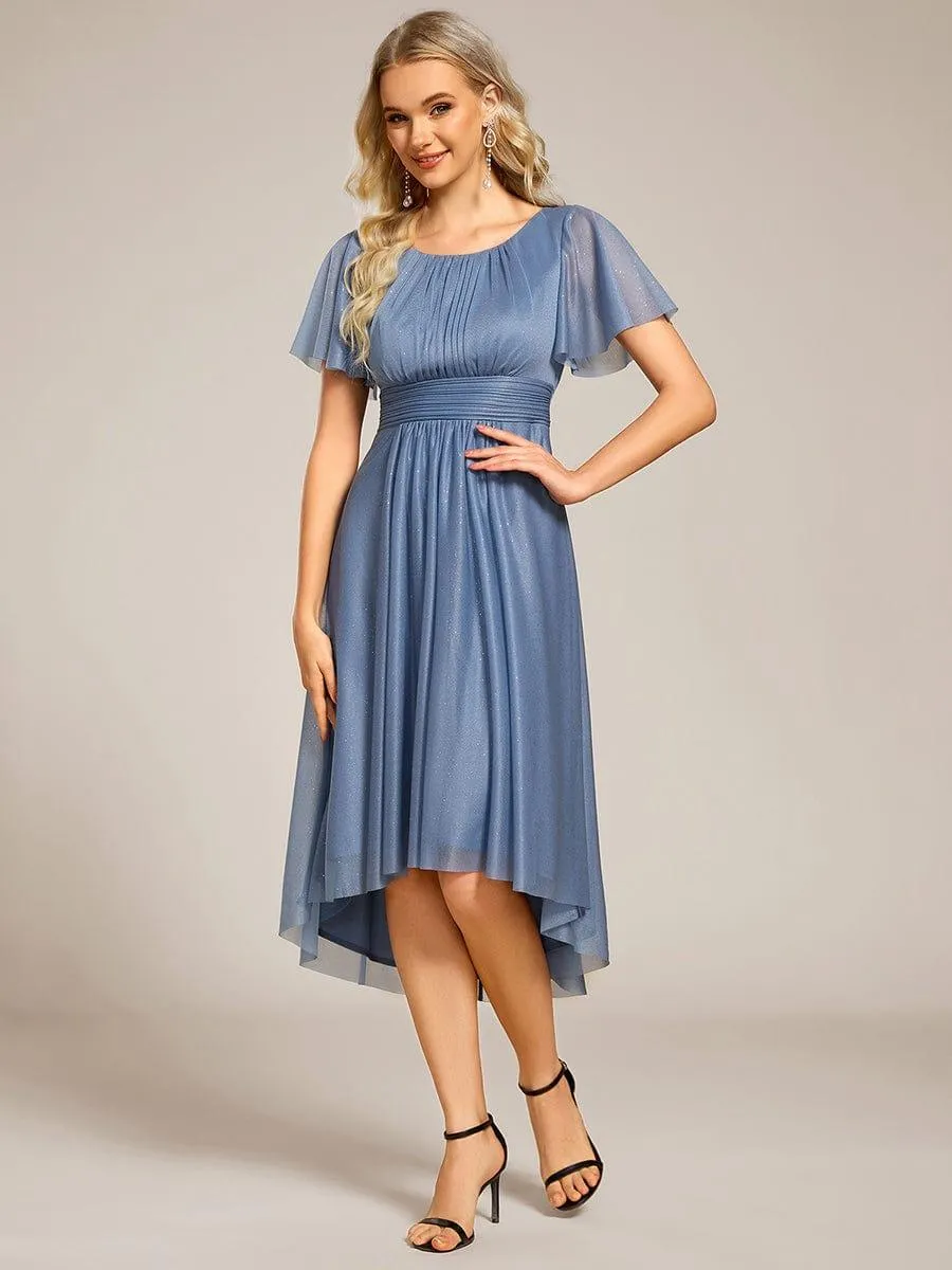 Glitter Round Neck Midi Wedding Guest Dress