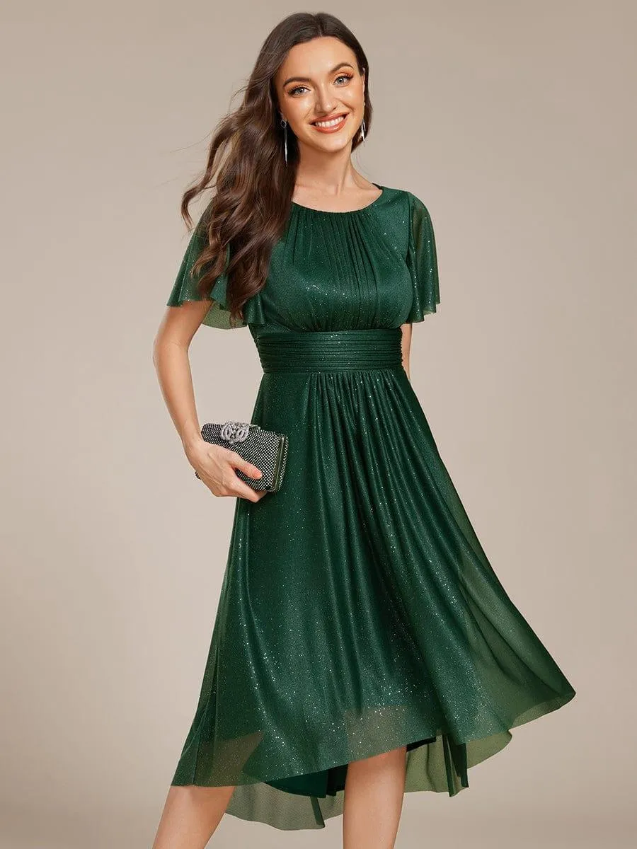 Glitter Round Neck Midi Wedding Guest Dress