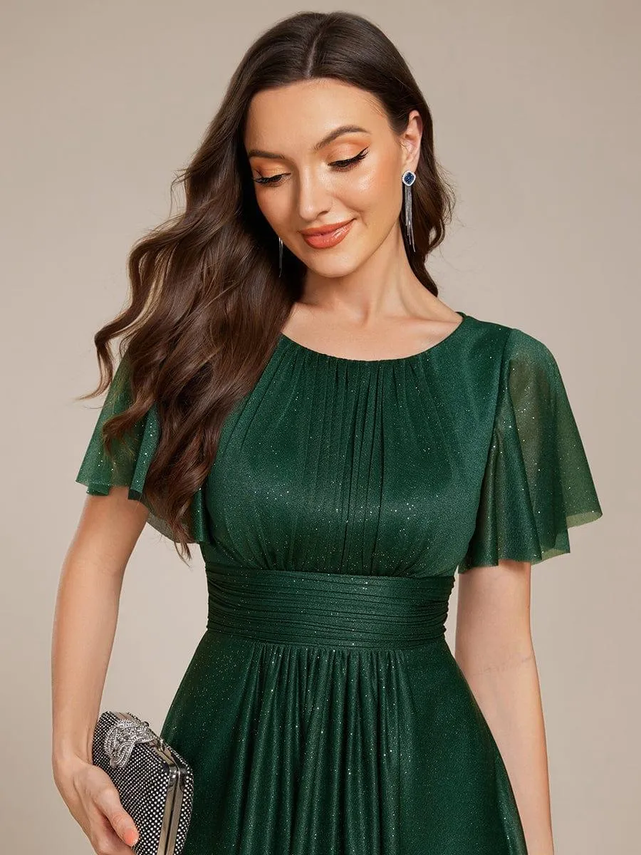 Glitter Round Neck Midi Wedding Guest Dress