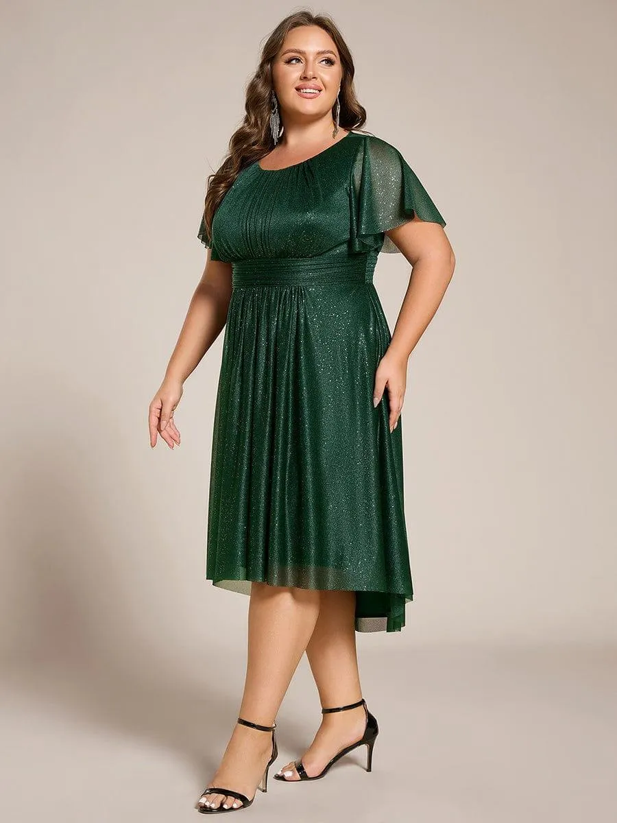 Glitter Round Neck Midi Wedding Guest Dress