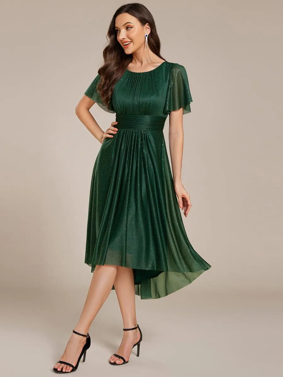 Glitter Round Neck Midi Wedding Guest Dress