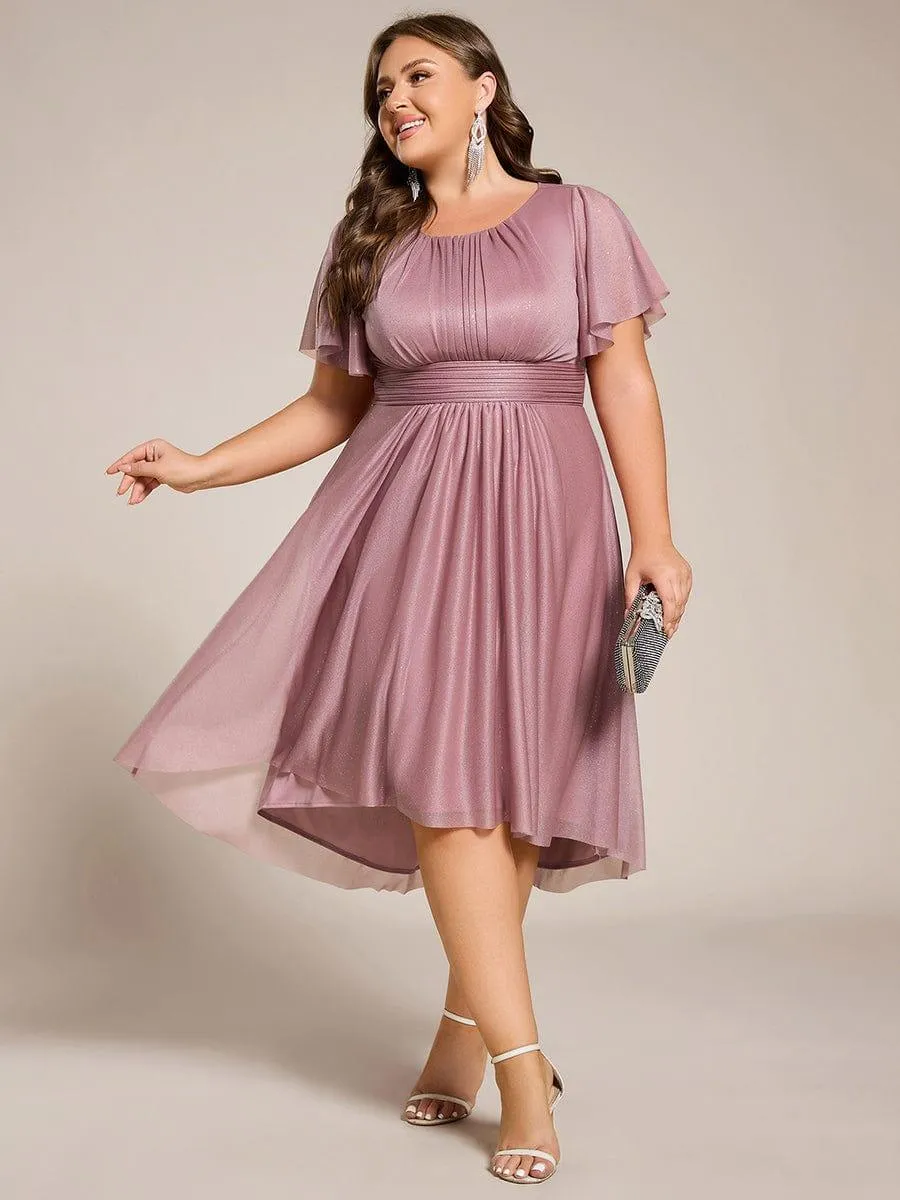 Glitter Round Neck Midi Wedding Guest Dress