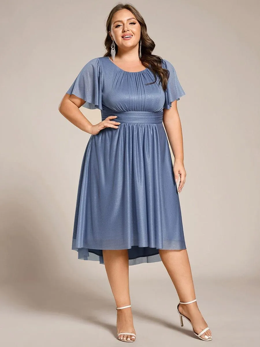 Glitter Round Neck Midi Wedding Guest Dress