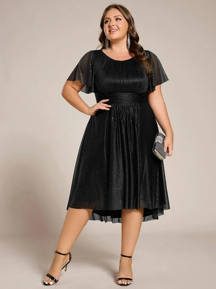 Glitter Round Neck Midi Wedding Guest Dress