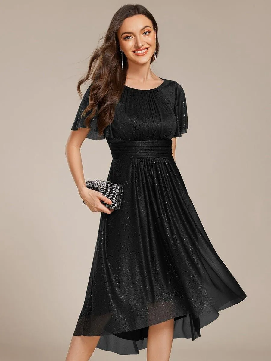 Glitter Round Neck Midi Wedding Guest Dress